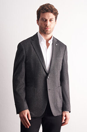 Siyah Mono Yaka Kendinden Desenli Esnek 6 Drop Comfort Fit Classic Ceket 1002255155