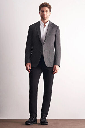 Siyah Mono Yaka Kendinden Desenli Esnek 6 Drop Comfort Fit Classic Ceket 1002255155