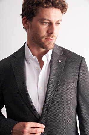 Siyah Mono Yaka Kendinden Desenli Esnek 6 Drop Comfort Fit Classic Ceket 1002255155