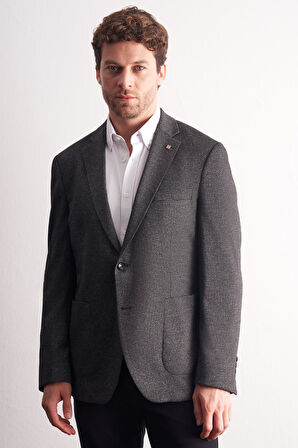 Siyah Mono Yaka Kendinden Desenli Esnek 6 Drop Comfort Fit Classic Ceket 1002255155