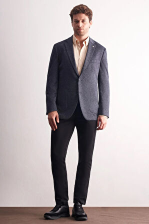 Lacivert Mono Yaka Kendinden Desenli Esnek 6 Drop Comfort Fit Classic Ceket 1002255155