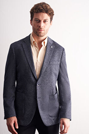 Lacivert Mono Yaka Kendinden Desenli Esnek 6 Drop Comfort Fit Classic Ceket 1002255155