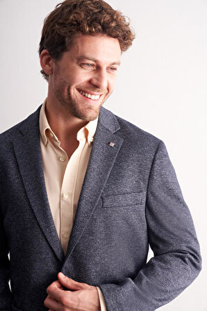 Lacivert Mono Yaka Kendinden Desenli Esnek 6 Drop Comfort Fit Classic Ceket 1002255155