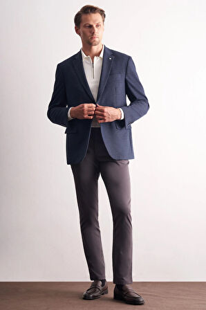 Lacivert Mono Yaka Kendinden Desenli Pamuklu 4 Drop Comfort Fit Classic Ceket 1002255157