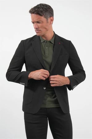 Siyah Mono Yaka Gofreli 6 Drop Slim Fit Esnek Ceket 1002260150