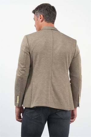 Bej Mono Yaka Örme 6 Drop Slim Fit Ceket 1002260152