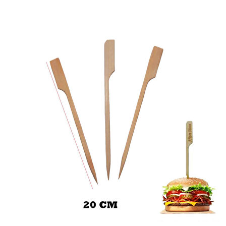 Özel Ahşap Yassı Saplı Çöp Şiş Çubuğu 20 CM (100 Adet)