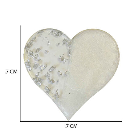 Epoksi  Magnet Gold Gümüş Varaklı Kalp Model 7 CM  (10 Adet)  Gümüş