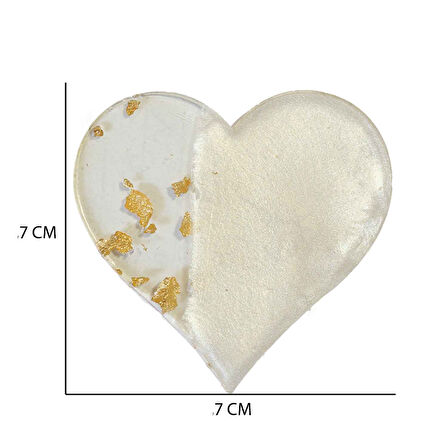 Epoksi  Magnet Gold Gümüş Varaklı Kalp Model 7 CM  (10 Adet)  Altın