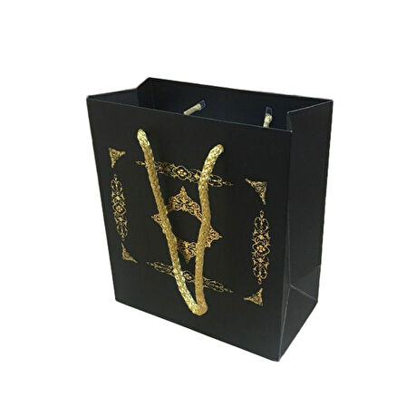 Karton Hediye Çantası GOLD Saray Desenli 20X20X10 CM (10 Adet)  Siyah