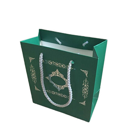 Karton Hediye Çantası Gümüş Saray Desenli 20X20X10 CM (10 Adet)  Yeşil