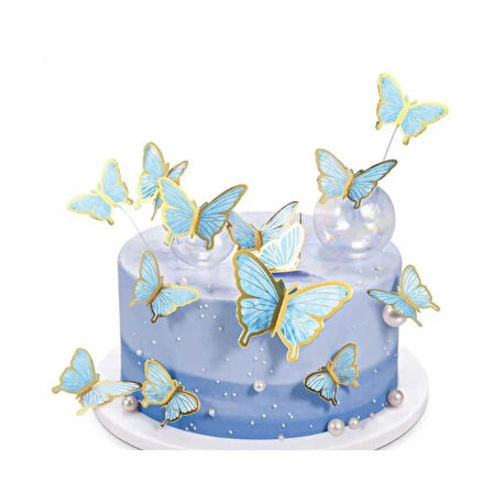 Varaklı Kelebek Dekoratif Süs (63 Adet)  Mavi