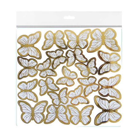 Varaklı Kelebek Dekoratif Süs (63 Adet)  Beyaz