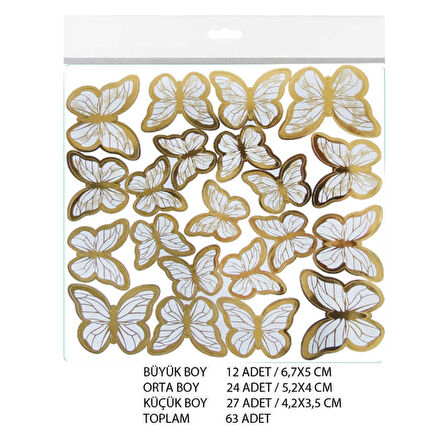 Varaklı Kelebek Dekoratif Süs (63 Adet)  Beyaz