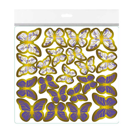 Varaklı Kelebek Dekoratif Süs (63 Adet)  Mor