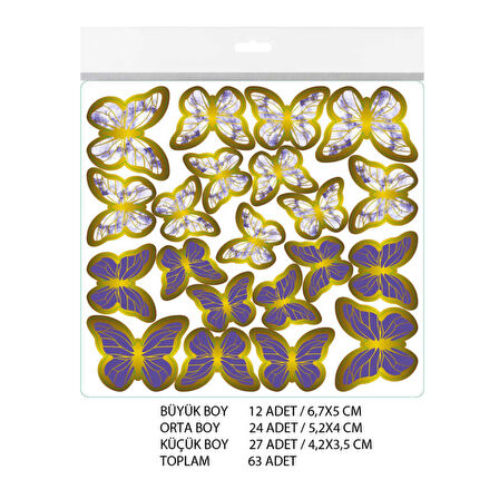 Varaklı Kelebek Dekoratif Süs (63 Adet)  Mor