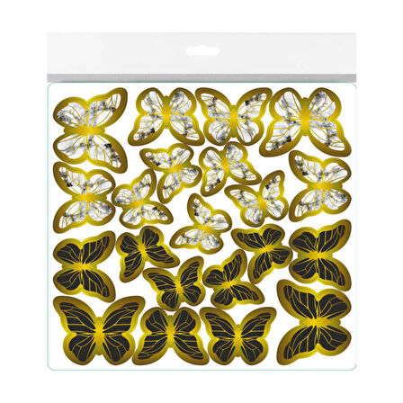 Varaklı Kelebek Dekoratif Süs (63 Adet)  Siyah