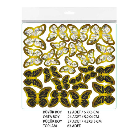 Varaklı Kelebek Dekoratif Süs (63 Adet)  Siyah