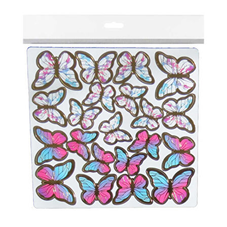 Varaklı Kelebek Dekoratif Süs (63 Adet)  Karışık Renk