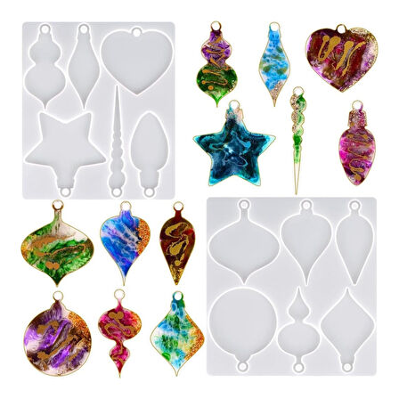 Epoksi Noel Dekorasyon Süsleri Silikon Kalıbı 12 Li (2 Parça)