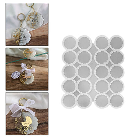 Epoksi Silikon Kalıp Tırtıklı Geode Anahtarlık Kalıbı 4.8 CM 20 Li