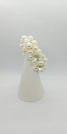 Çiçek ve Taş Detaylı İncili Lastik Toka