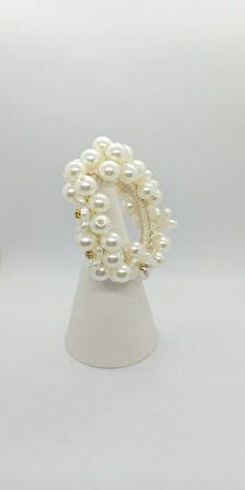 Çiçek ve Taş Detaylı İncili Lastik Toka