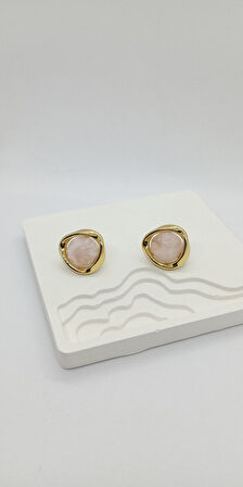 Pembe Sedefli Gold Detay Minimal Küpe