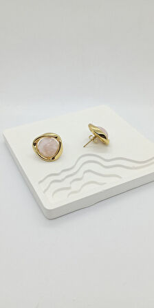 Pembe Sedefli Gold Detay Minimal Küpe
