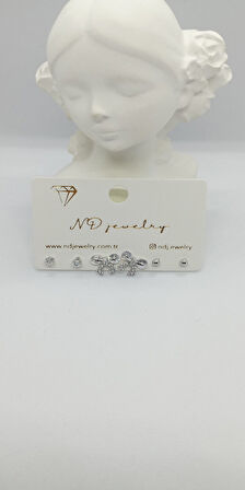 Silver Renk Taşlı Fiyonk Küpe Seti