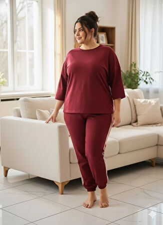 KADIN BÜYÜK BEDEN BORDO EŞOFMAN TAKIMI