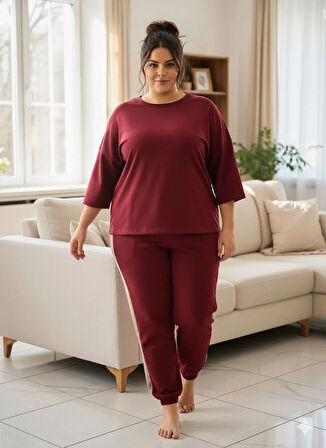 KADIN BÜYÜK BEDEN BORDO EŞOFMAN TAKIMI