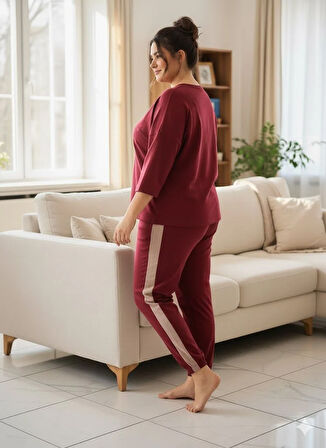 KADIN BÜYÜK BEDEN BORDO EŞOFMAN TAKIMI