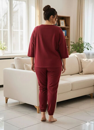 KADIN BÜYÜK BEDEN BORDO EŞOFMAN TAKIMI