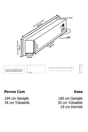 Elektrikli Dekoratif Yapay Şömine Bluetooht Sabit Çıtırtı 100x30 X18 Cm