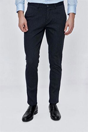 Armürlü Pamuklu Yan Cepli Slim Fit Dar Kesim Casual Pantolon 1003225173 Koyu Lacivert
