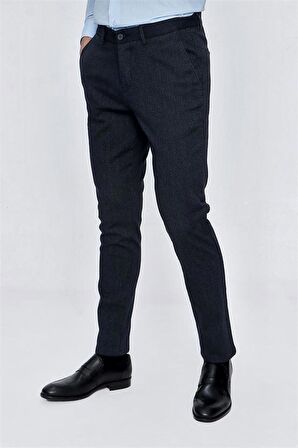 Armürlü Pamuklu Yan Cepli Slim Fit Dar Kesim Casual Pantolon 1003225173 Koyu Lacivert