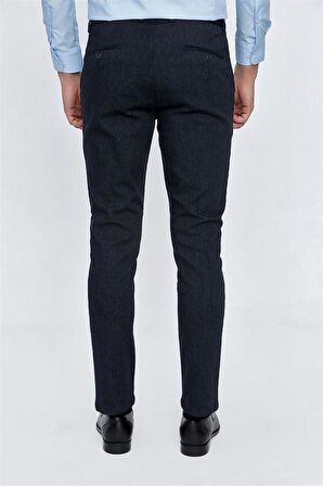 Armürlü Pamuklu Yan Cepli Slim Fit Dar Kesim Casual Pantolon 1003225173 Koyu Lacivert