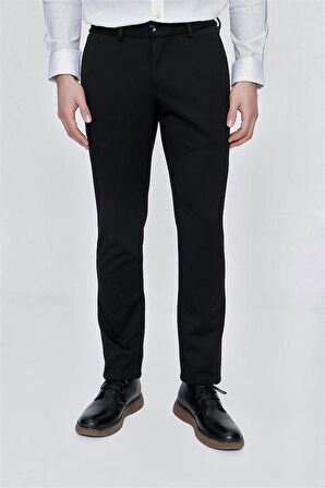 Örme Yan Cepli Beli Lastikli Slim Fit Dar Kesim Casual Pantolon 1003225174 Siyah