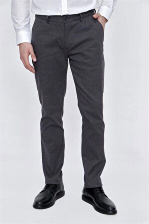 Desenli Oxford Pamuklu Likralı Yan Cepli Slim Fit Dar Kesim Casual Pantolon 1003225175 Füme