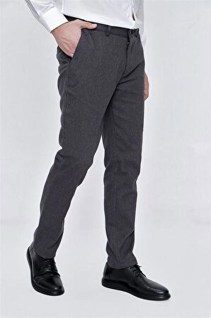 Desenli Oxford Pamuklu Likralı Yan Cepli Slim Fit Dar Kesim Casual Pantolon 1003225175 Füme