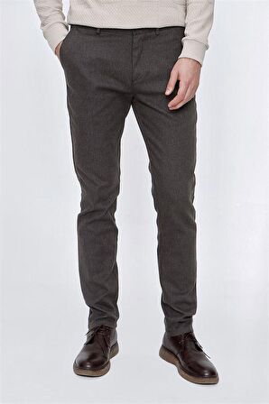 Desenli Oxford Pamuklu Likralı Yan Cepli Slim Fit Dar Kesim Casual Pantolon 1003225175 Koyu Haki