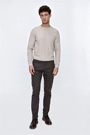 Desenli Oxford Pamuklu Likralı Yan Cepli Slim Fit Dar Kesim Casual Pantolon 1003225175 Koyu Haki