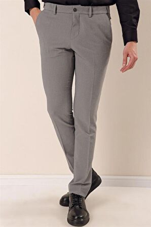 Desenli Armürlü Likralı Yan Cep Slim Fit Dar Kesim Klasik Pantolon 1003230170 Füme