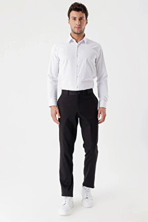 Siyah Armürlü Likralı Yan Cepli Slim Fit Dar Kesim Casual Pantolon 1003230173