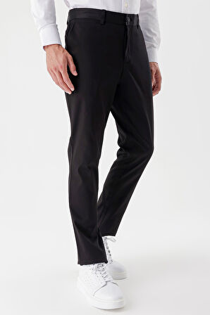 Siyah Armürlü Likralı Yan Cepli Slim Fit Dar Kesim Casual Pantolon 1003230173