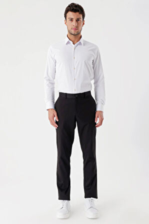Siyah Armürlü Likralı Yan Cepli Slim Fit Dar Kesim Casual Pantolon 1003230173