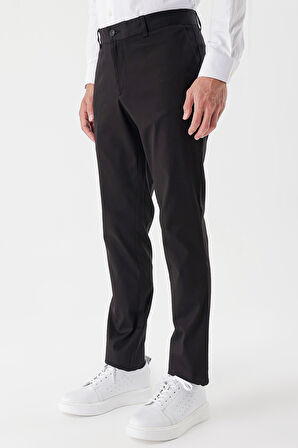 Siyah Armürlü Likralı Yan Cepli Slim Fit Dar Kesim Casual Pantolon 1003230173