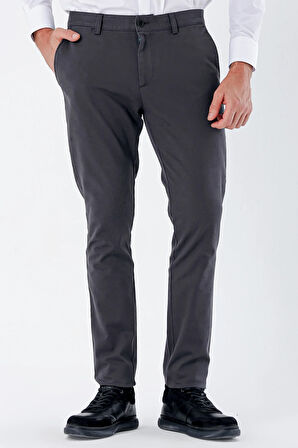 Koyu Antrasit Armürlü %100 Pamuk Yan Cepli Slim Fit Dar Kesim Casual Pantolon 1003235117