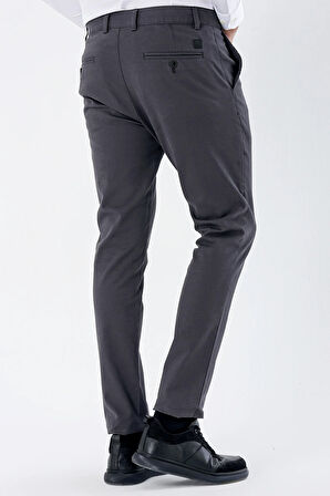 Koyu Antrasit Armürlü %100 Pamuk Yan Cepli Slim Fit Dar Kesim Casual Pantolon 1003235117